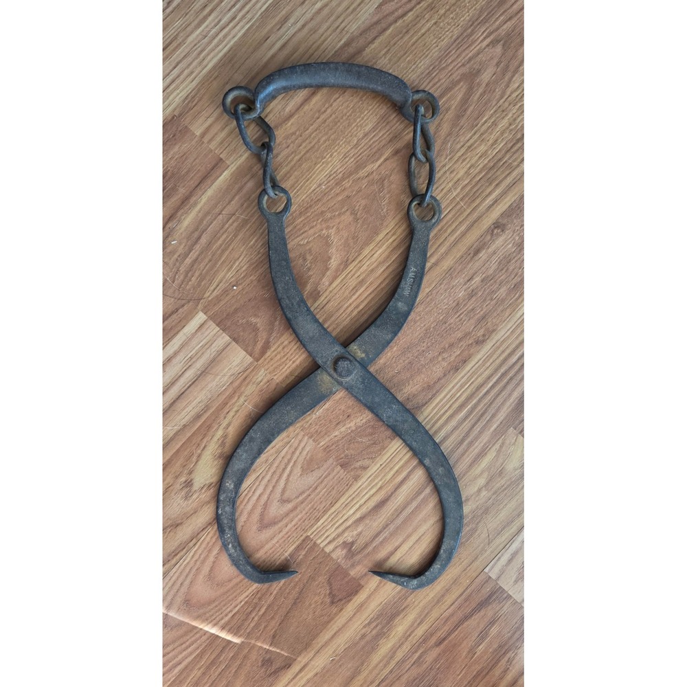 Vintage Antique Ice Block Tongs with Blacksmith Mark - Rustic Farm Decor